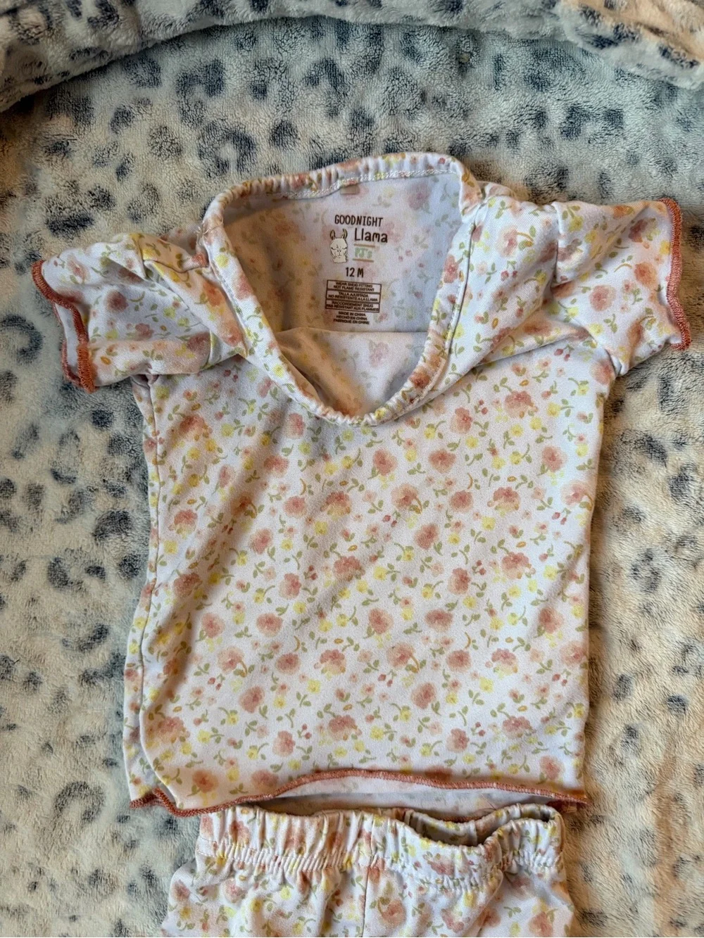 Girls Pink Floral Short-Sleeve Pajama Set with Elastic Waist